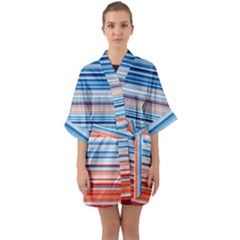 Blue And Coral Stripe 2 Quarter Sleeve Kimono Robe