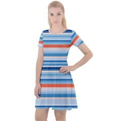 Blue And Coral Stripe 2 Cap Sleeve Velour Dress  by dressshop