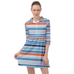 Blue And Coral Stripe 2 Mini Skater Shirt Dress