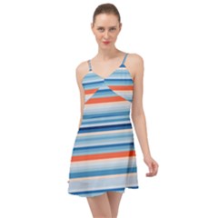 Blue And Coral Stripe 2 Summer Time Chiffon Dress