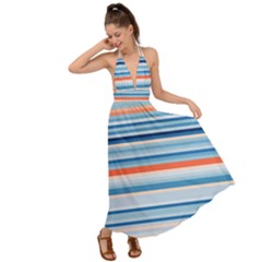 Blue And Coral Stripe 2 Backless Maxi Beach Dress by dressshop