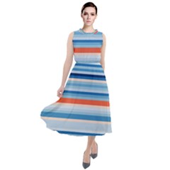 Blue And Coral Stripe 2 Round Neck Boho Dress