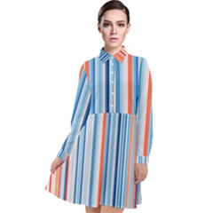Blue And Coral Stripe 1 Long Sleeve Chiffon Shirt Dress