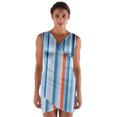 Blue And Coral Stripe 1 Wrap Front Bodycon Dress