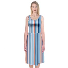 Blue And Coral Stripe 1 Midi Sleeveless Dress