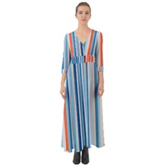 Blue And Coral Stripe 1 Button Up Boho Maxi Dress by dressshop
