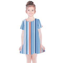 Blue And Coral Stripe 1 Kids  Simple Cotton Dress by dressshop