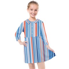 Blue And Coral Stripe 1 Kids  Quarter Sleeve Shirt Dress