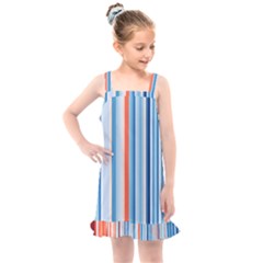 Blue And Coral Stripe 1 Kids  Overall Dress
