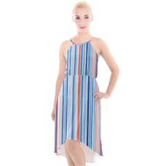 Blue And Coral Stripe 1 High-low Halter Chiffon Dress  by dressshop