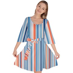 Blue And Coral Stripe 1 Velour Kimono Dress by dressshop