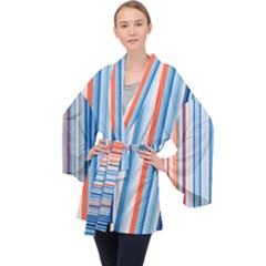 Blue And Coral Stripe 1 Velvet Kimono Robe by dressshop