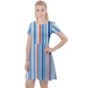 Blue And Coral Stripe 1 Cap Sleeve Velour Dress  View1