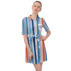 Blue And Coral Stripe 1 Belted Shirt Dress