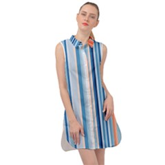 Blue And Coral Stripe 1 Sleeveless Shirt Dress