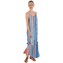 Blue And Coral Stripe 1 Cami Maxi Ruffle Chiffon Dress