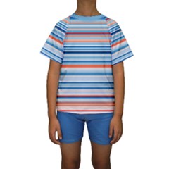 Blue And Coral Stripe 2 Kids  Short Sleeve Swimwear