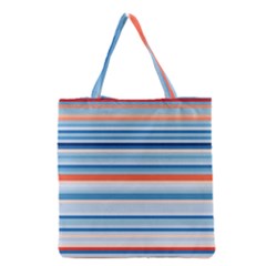 Blue And Coral Stripe 2 Grocery Tote Bag