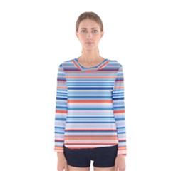 Blue And Coral Stripe 2 Women s Long Sleeve Tee