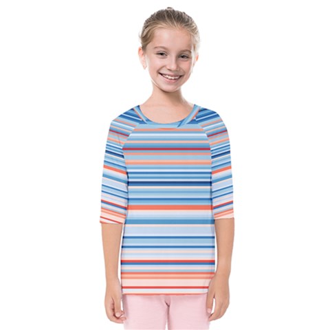 Blue And Coral Stripe 2 Kids  Quarter Sleeve Raglan Tee by dressshop