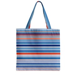 Blue And Coral Stripe 2 Zipper Grocery Tote Bag