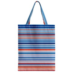 Blue And Coral Stripe 2 Zipper Classic Tote Bag