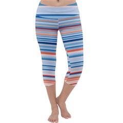 Blue And Coral Stripe 2 Capri Yoga Leggings