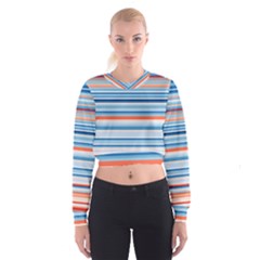 Blue And Coral Stripe 2 Cropped Sweatshirt