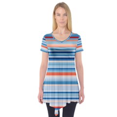 Blue And Coral Stripe 2 Short Sleeve Tunic 