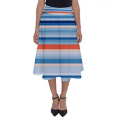 Blue And Coral Stripe 2 Perfect Length Midi Skirt