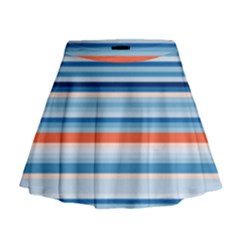 Blue And Coral Stripe 2 Mini Flare Skirt