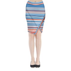 Blue And Coral Stripe 2 Midi Wrap Pencil Skirt