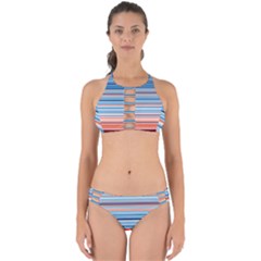 Blue And Coral Stripe 2 Perfectly Cut Out Bikini Set by dressshop