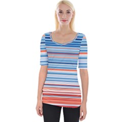 Blue And Coral Stripe 2 Wide Neckline Tee