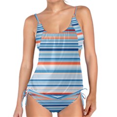 Blue And Coral Stripe 2 Tankini Set