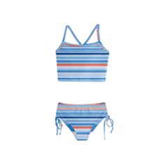 Blue And Coral Stripe 2 Girls  Tankini Swimsuit