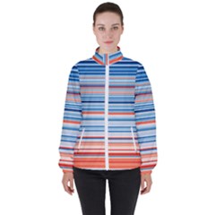 Blue And Coral Stripe 2 Women s High Neck Windbreaker