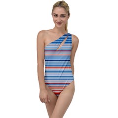 Blue And Coral Stripe 2 To One Side Swimsuit