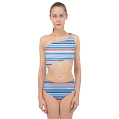 Blue And Coral Stripe 2 Spliced Up Two Piece Swimsuit