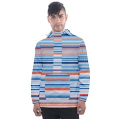 Blue And Coral Stripe 2 Men s Front Pocket Pullover Windbreaker