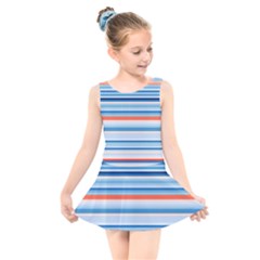 Blue And Coral Stripe 2 Kids  Skater Dress Swimsuit