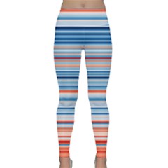 Blue And Coral Stripe 2 Lightweight Velour Classic Yoga Leggings