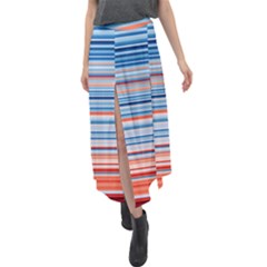 Blue And Coral Stripe 2 Velour Split Maxi Skirt