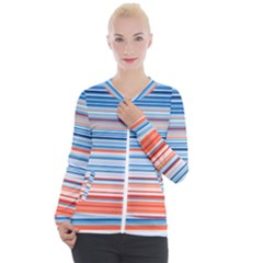 Blue And Coral Stripe 2 Casual Zip Up Jacket