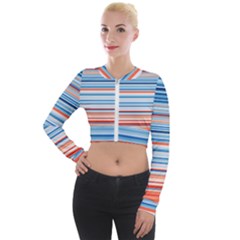 Blue And Coral Stripe 2 Long Sleeve Cropped Velvet Jacket