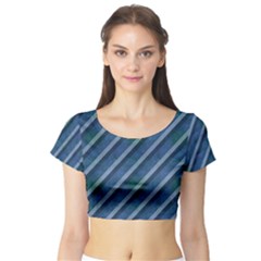 Blue Stripped Pattern Short Sleeve Crop Top