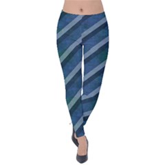 Blue Stripped Pattern Velvet Leggings by designsbyamerianna