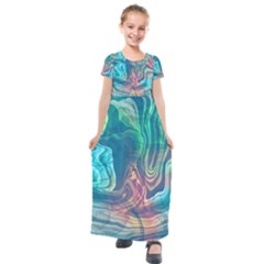 Opaled Abstract  Kids  Short Sleeve Maxi Dress by VeataAtticus