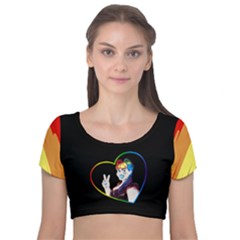 Rainbow Hair Velvet Short Sleeve Crop Top 