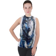 Gray Wolf - Forest King Mock Neck Chiffon Sleeveless Top by kot737